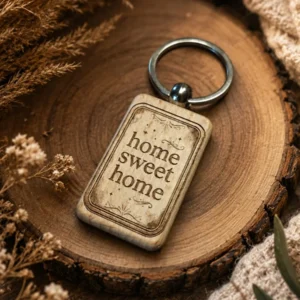 drewniany brelok z grawerem home sweet home