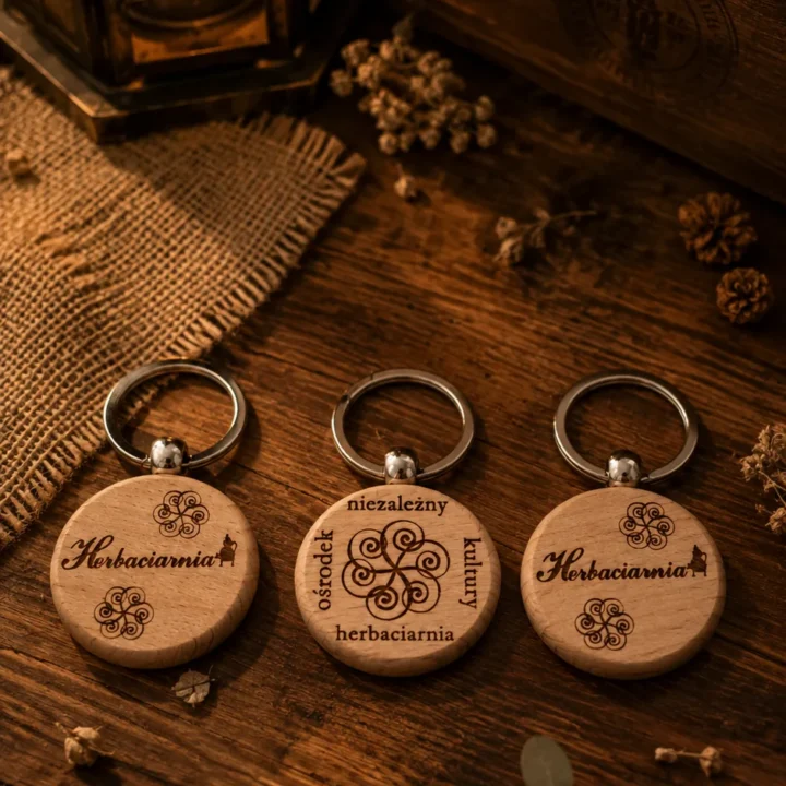 zestaw drewnianych zawieszek z personalizowanym grawerem